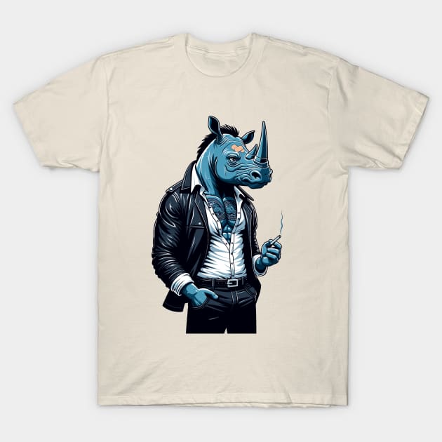 Yakuza Rhino - Tattooed & Fierce 90s Cartoon Art T-Shirt by TimeWarpWildlife